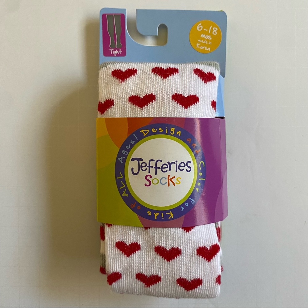 Jefferies Socks Girls Heart Tights Size 6 12 18 NWT Months Valentine’s Day Red